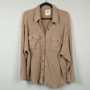 Aerie Lumber Jane Waffle Shirt Womens Large Tan